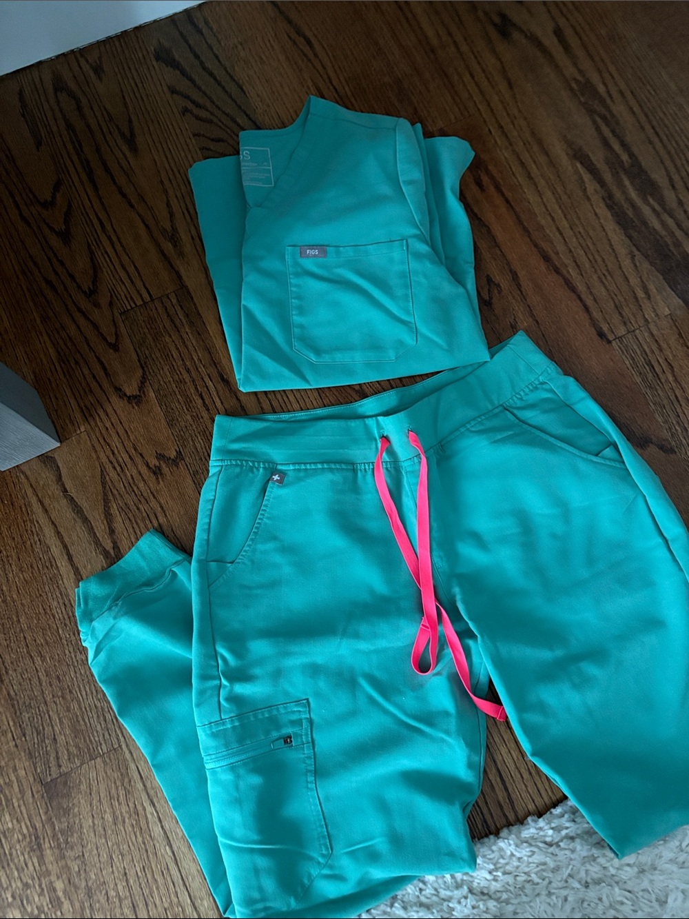Surgical green Scrub Set with Pink Drawstring